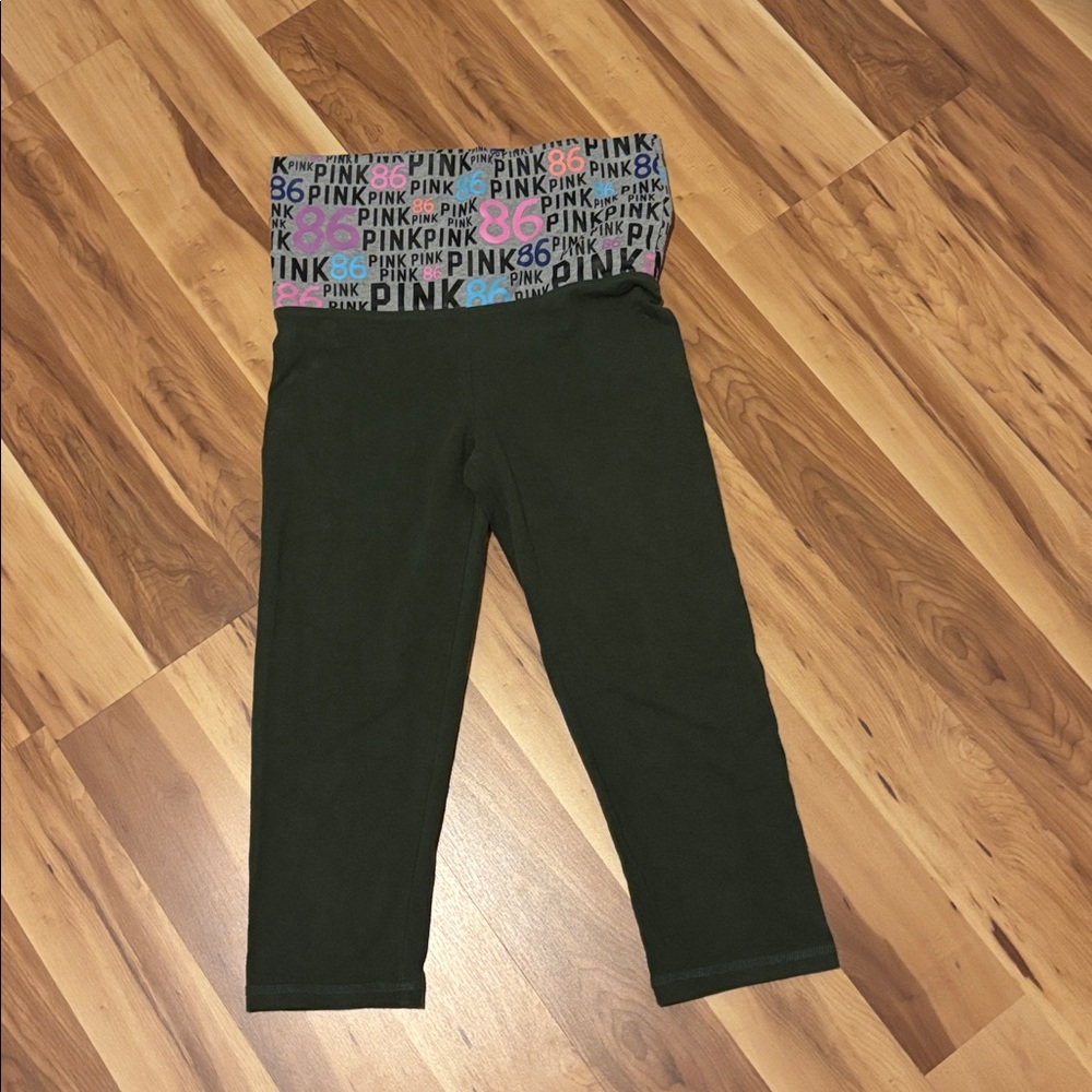 PINK Victoria's Secret dark green Leggings with Multicolor Waistband